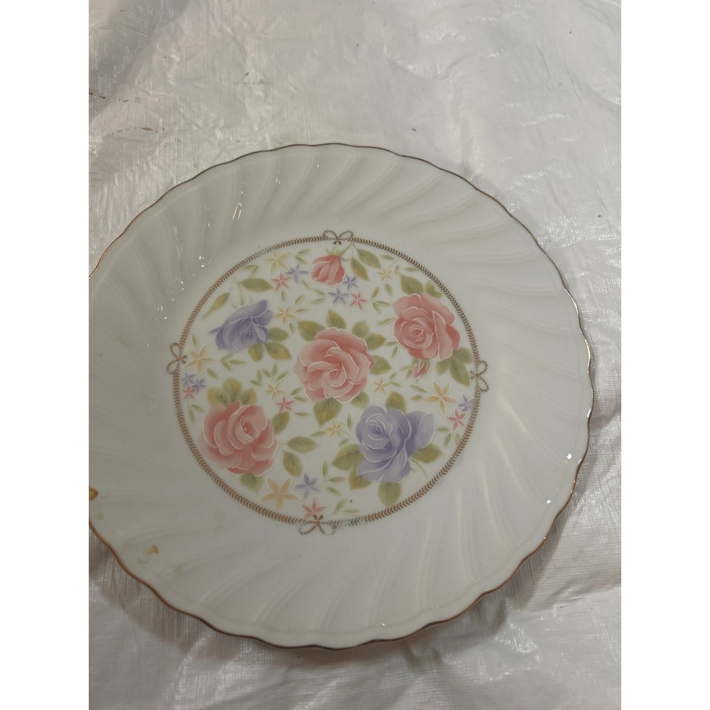 Crown China Japan Rose Floral Salad Plate Gold Rim Scalloped Edge